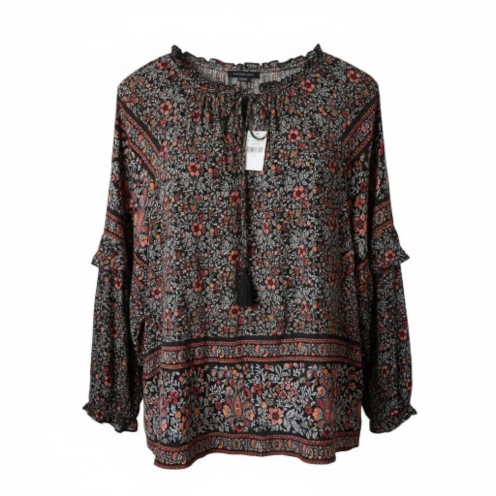 NWT American Eagle Outfitters Floral Blouse XL - Black and Red